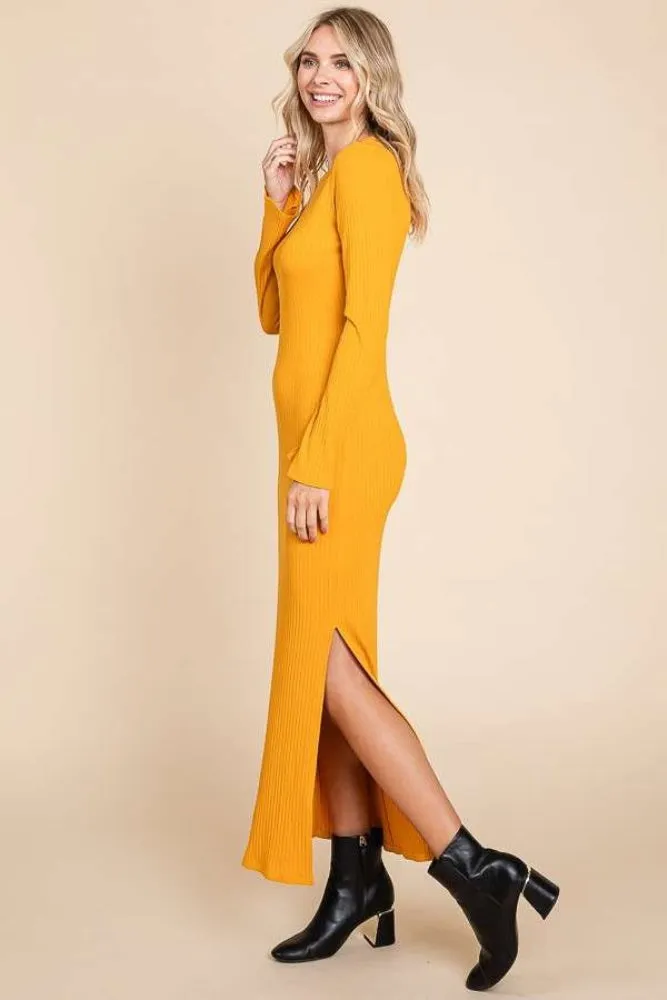 Yellow Ribbed Side Slit Maxi Dress sold by Pinkblush product image thumbnail 2