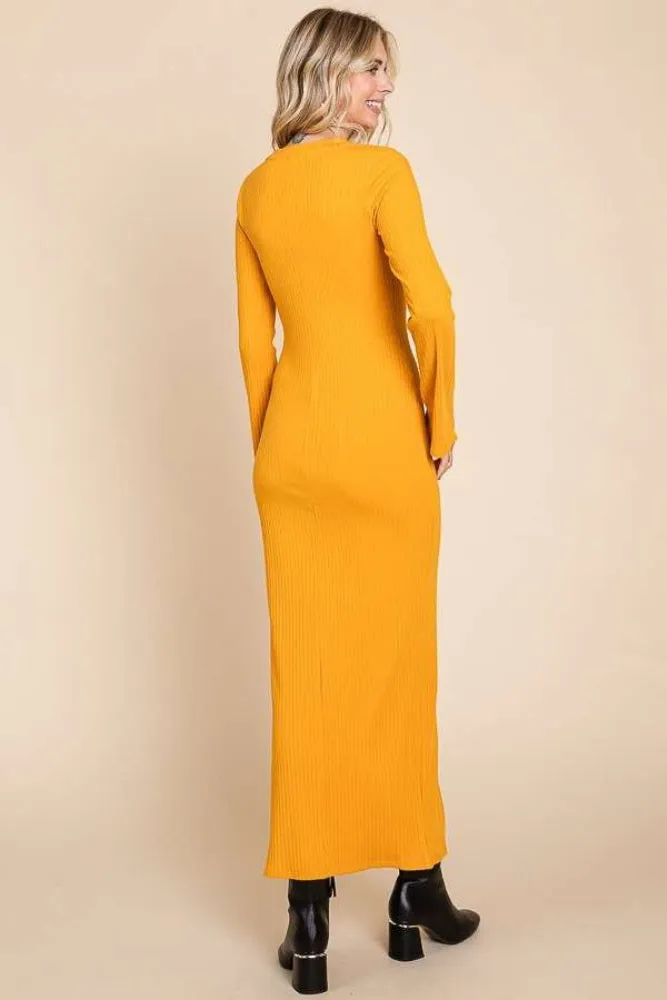 Yellow Ribbed Side Slit Maxi Dress sold by Pinkblush product image thumbnail 3