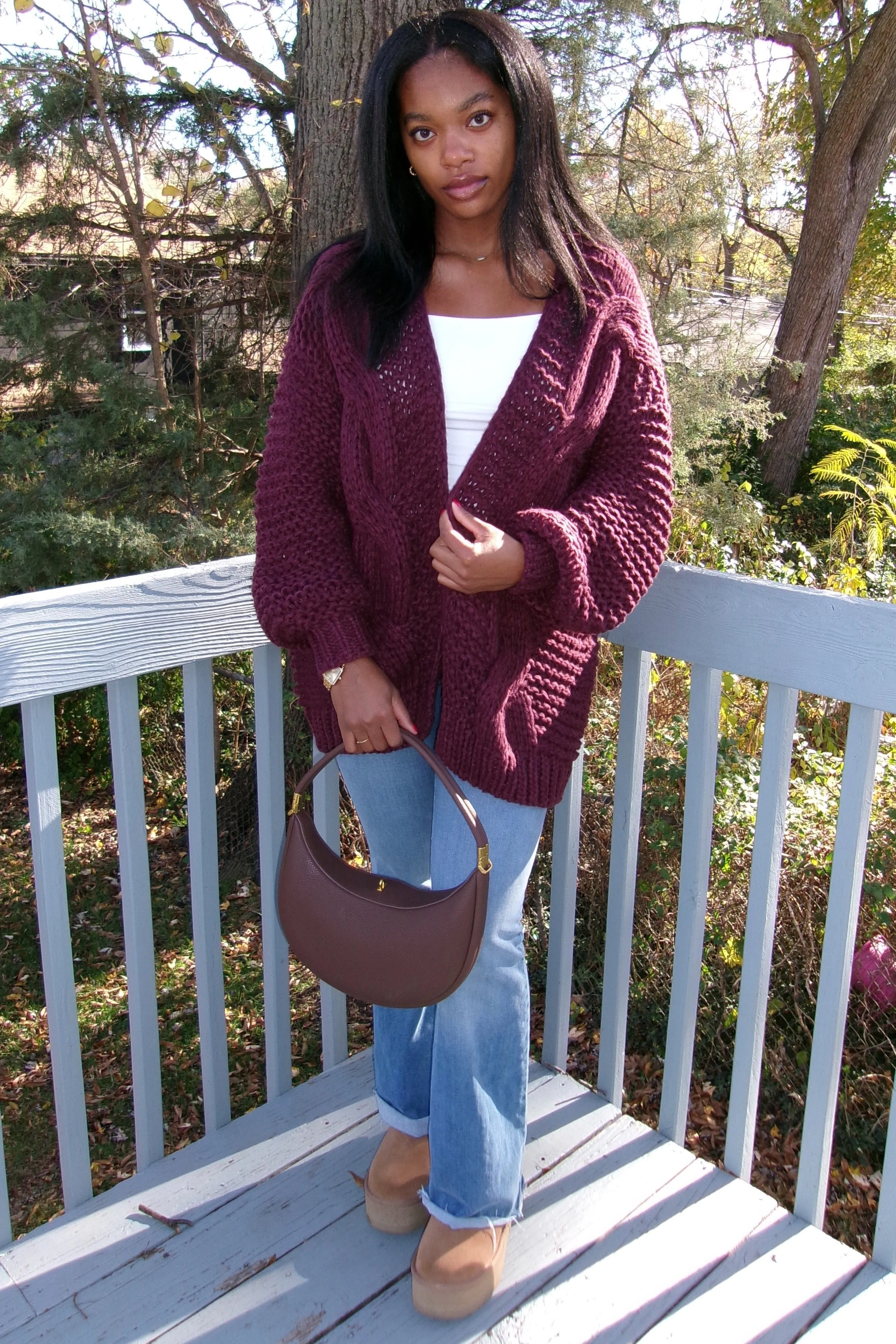 Burgundy Chunky Knit Cardigan sold by Pinkblush product image thumbnail 5