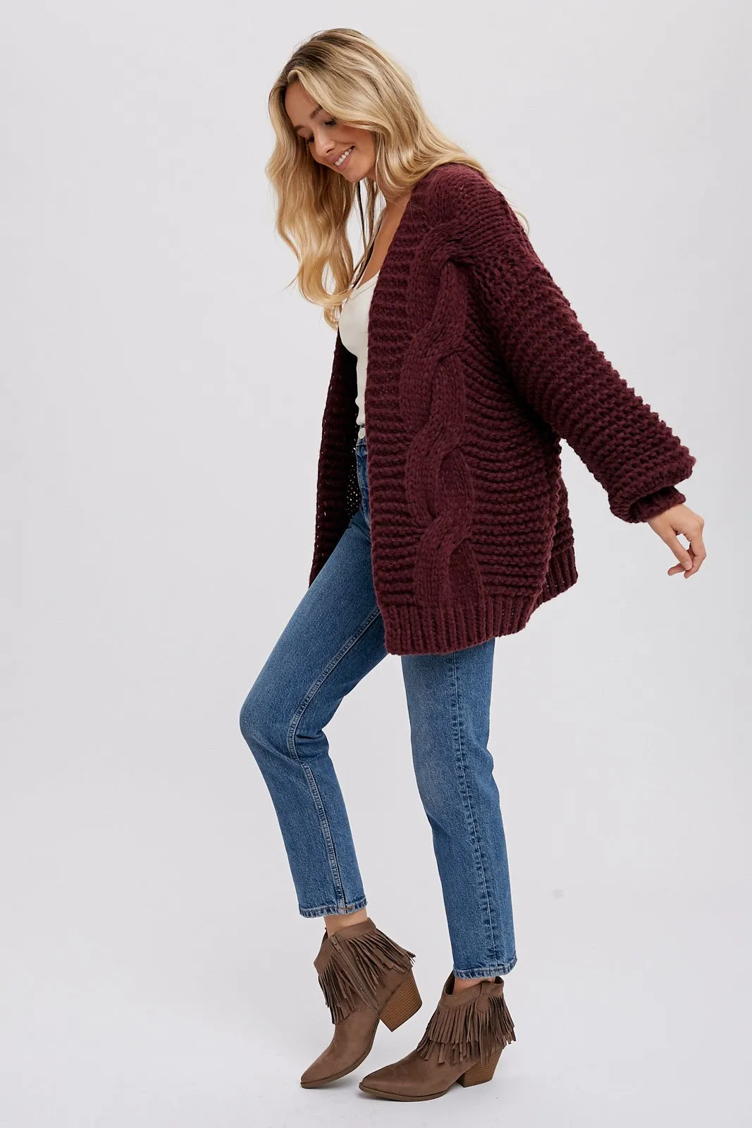 Burgundy Chunky Knit Cardigan sold by Pinkblush product image thumbnail 2