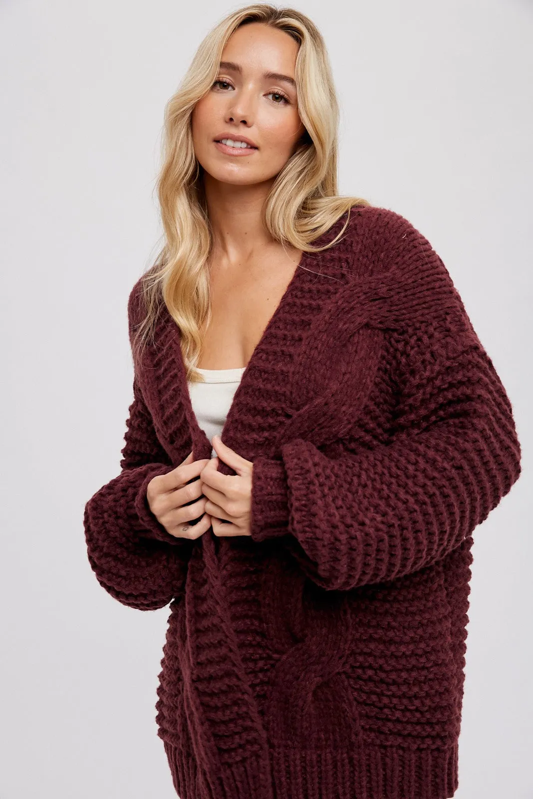 Burgundy Chunky Knit Cardigan sold by Pinkblush product image thumbnail 3
