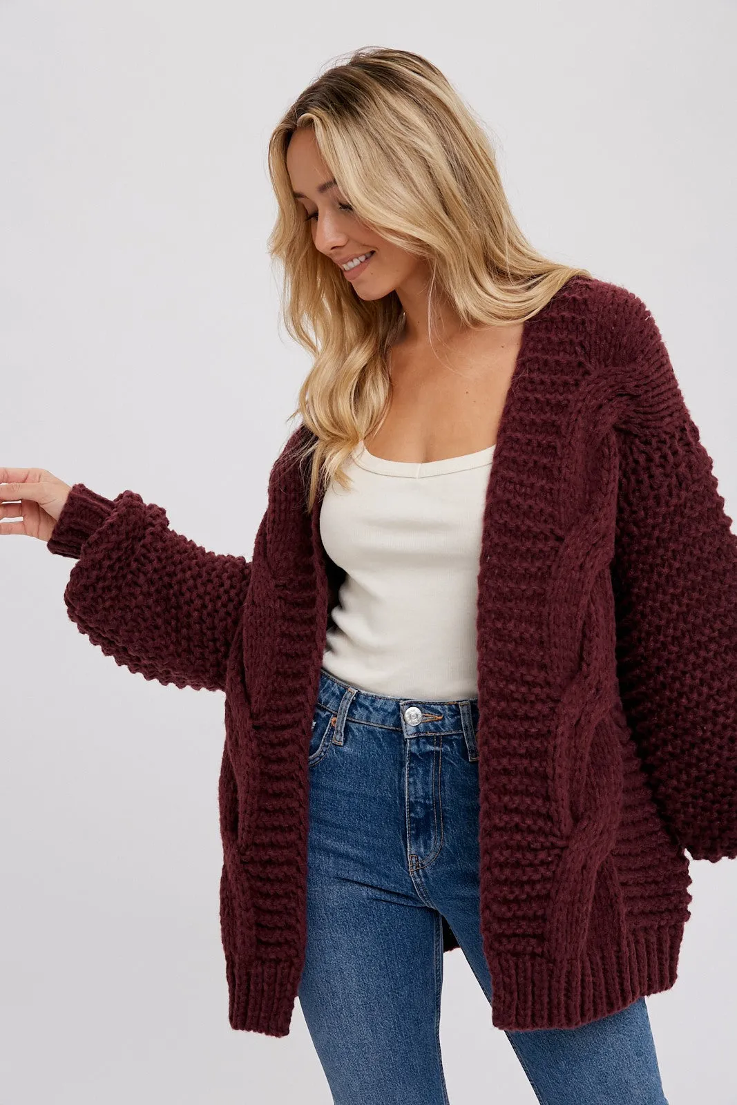 Burgundy Chunky Knit Cardigan sold by Pinkblush product image thumbnail 4