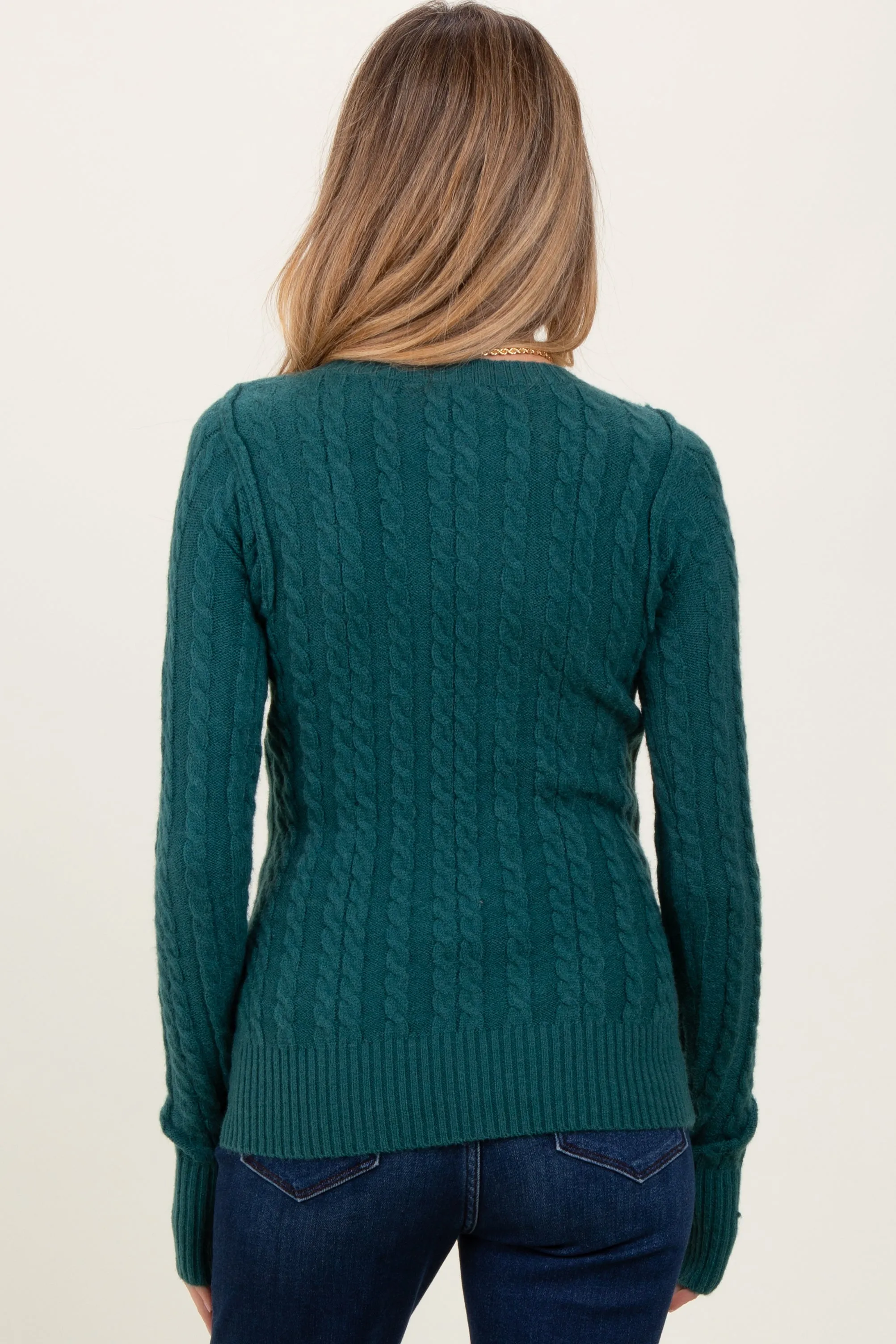 Hunter Green Long Sleeve Cable Patterned Maternity Sweater Knit Top sold by Pinkblush product image thumbnail 4