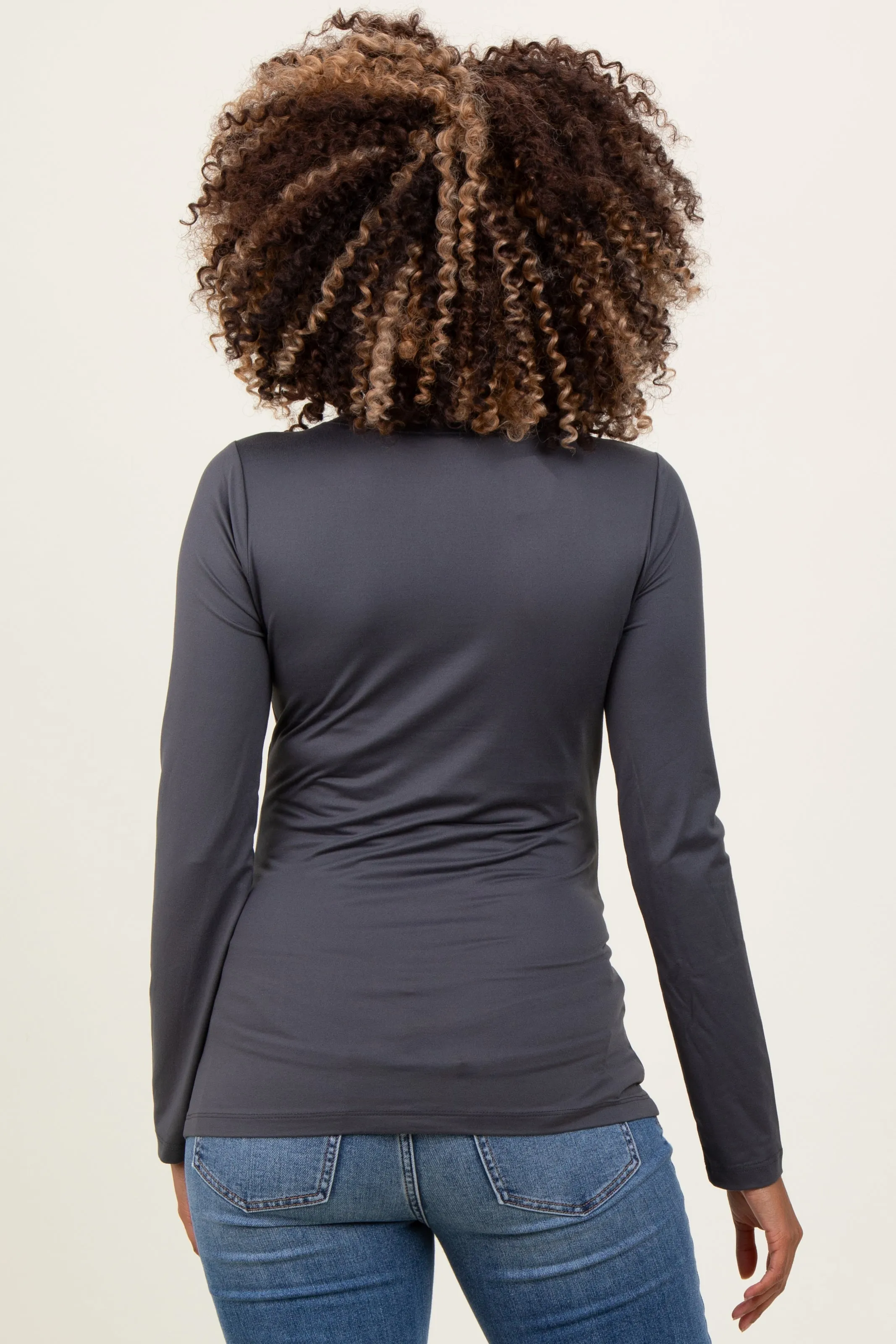 Charcoal Brushed Knit V-Neck Long Sleeve Maternity Top sold by Pinkblush product image thumbnail 2