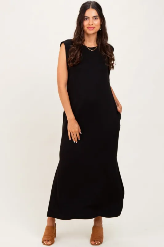 Black Sleeveless Side Slit Midi Dress sold by Pinkblush