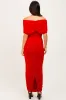 Red Ruched Mesh Foldover Off Shoulder Maxi Dress sold by Pinkblush