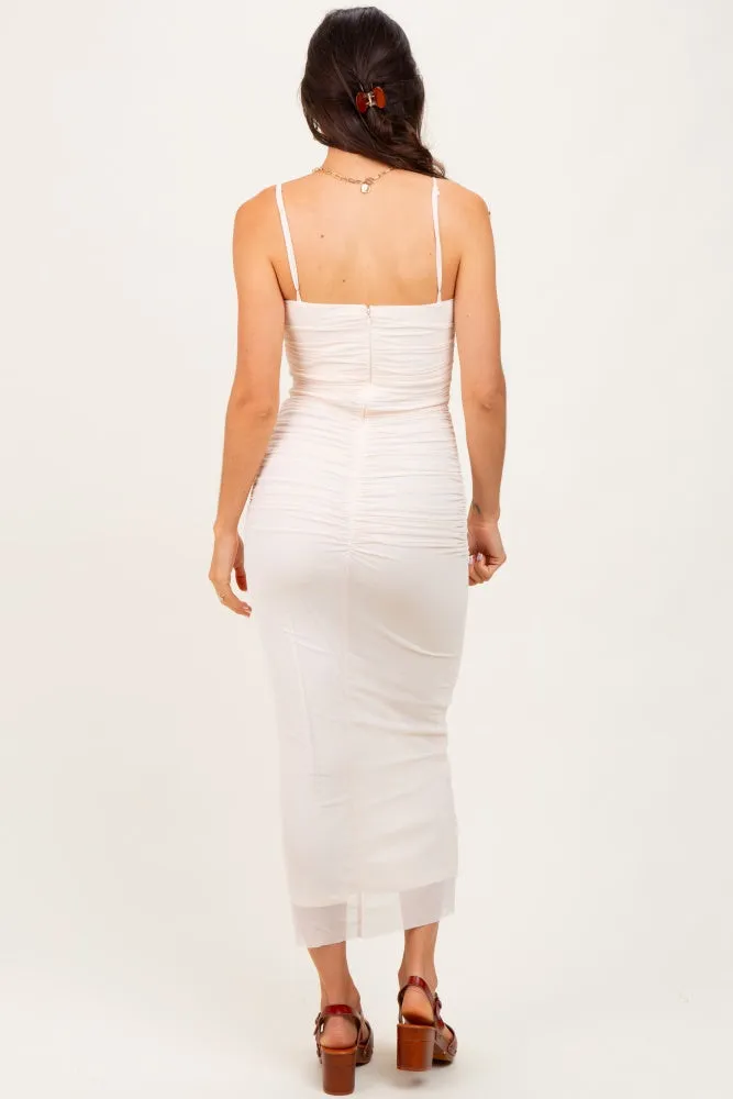 Cream Mesh Ruched Sleeveless Midi Dress sold by Pinkblush product image thumbnail 4