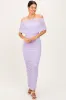 Lavender Ruched Mesh Foldover Off Shoulder Maxi Dress sold by Pinkblush