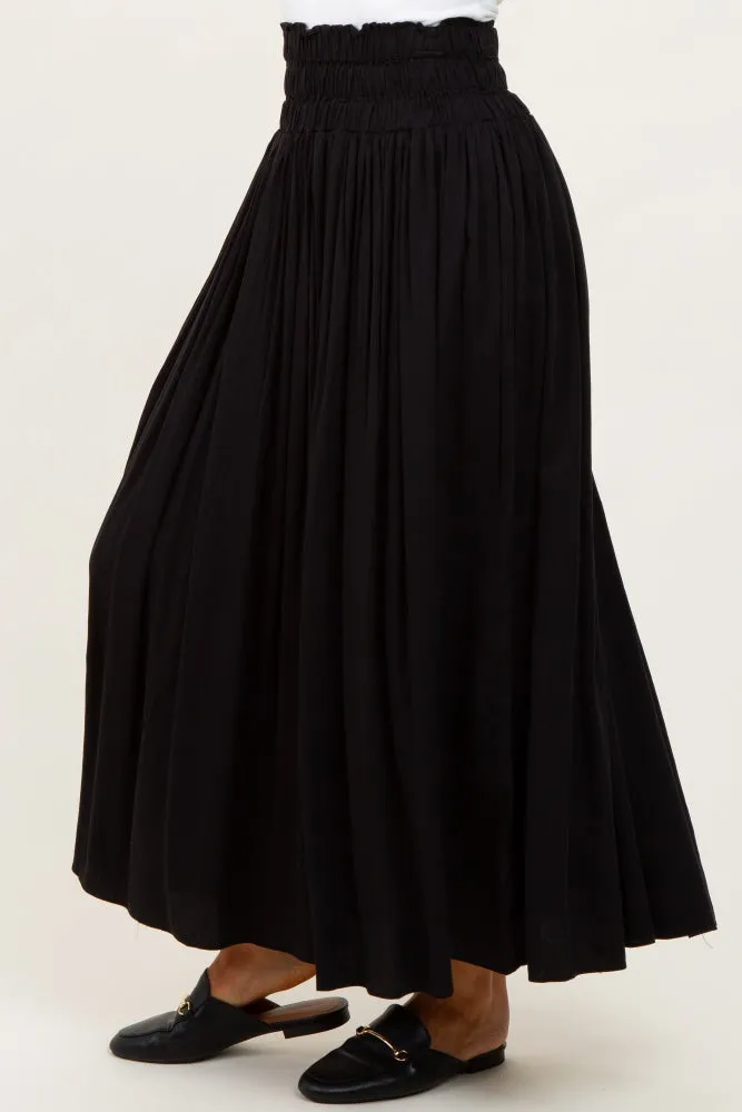 Black Smocked Waistband Pleated Maxi Skirt sold by Pinkblush product image thumbnail 4