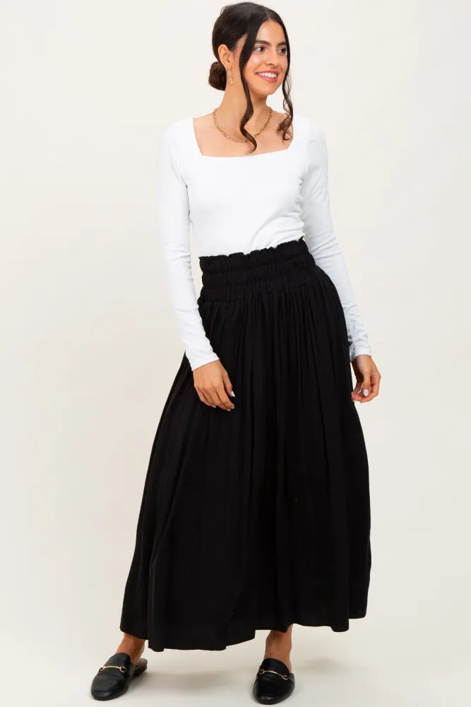 Black Smocked Waistband Pleated Maxi Skirt sold by Pinkblush