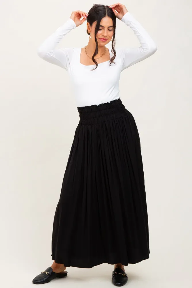 Black Smocked Waistband Pleated Maxi Skirt sold by Pinkblush product image thumbnail 2