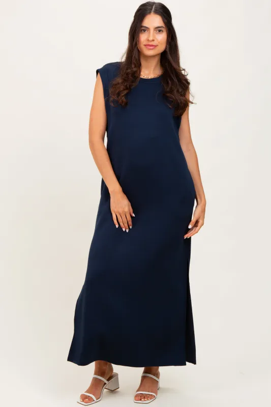 Navy Sleeveless Side Slit Midi Dress sold by Pinkblush