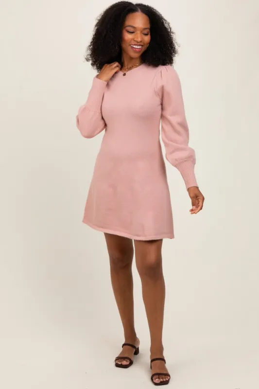 Pink Knit Bubble Sleeve Mini Dress sold by Pinkblush
