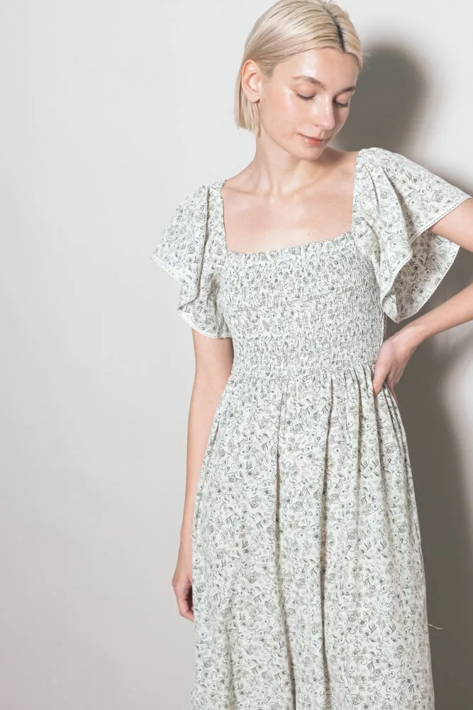 Ivory Floral Smocked Lace Trim Wide Leg Jumpsuit sold by Pinkblush product image thumbnail 5