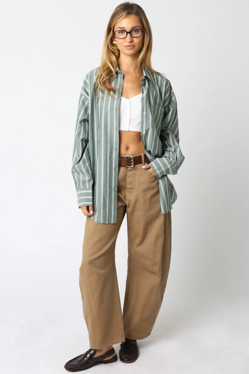 Light Olive Striped Button Down Shirt sold by Pinkblush product image thumbnail 4