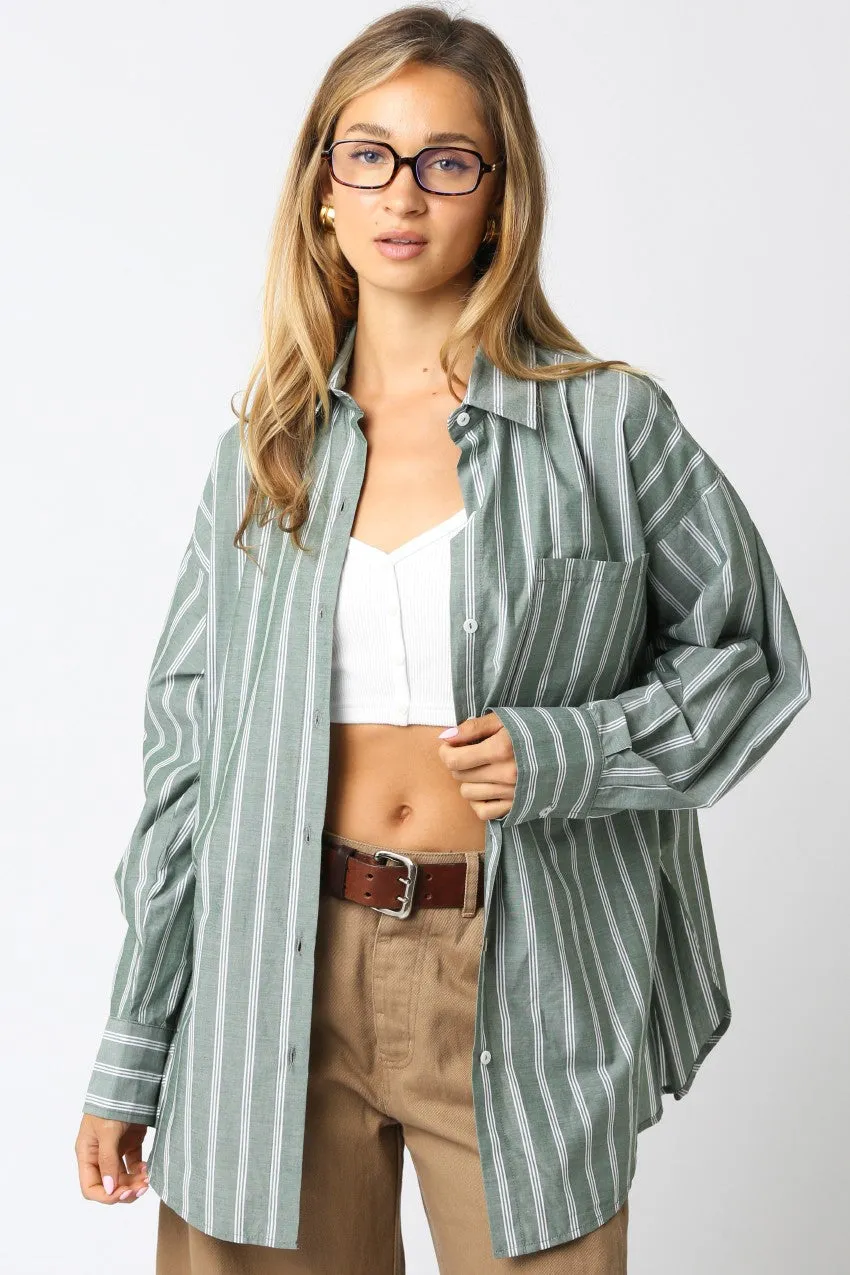 Light Olive Striped Button Down Shirt sold by Pinkblush