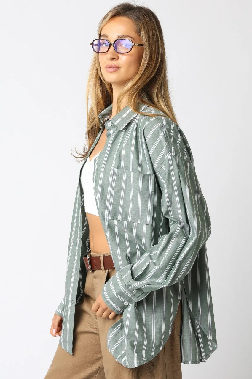 Light Olive Striped Button Down Shirt sold by Pinkblush product image thumbnail 2