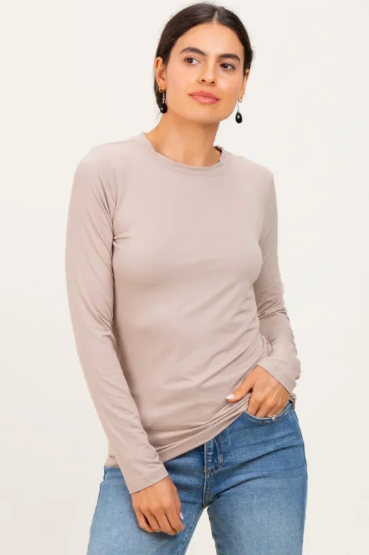 Light Mocha Basic Long Sleeve Top sold by Pinkblush