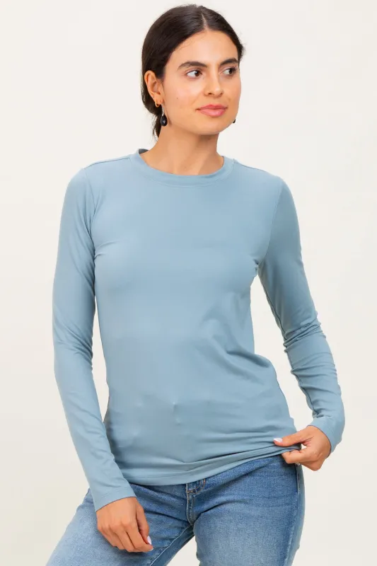 Blue Grey  Basic Long Sleeve Top sold by Pinkblush