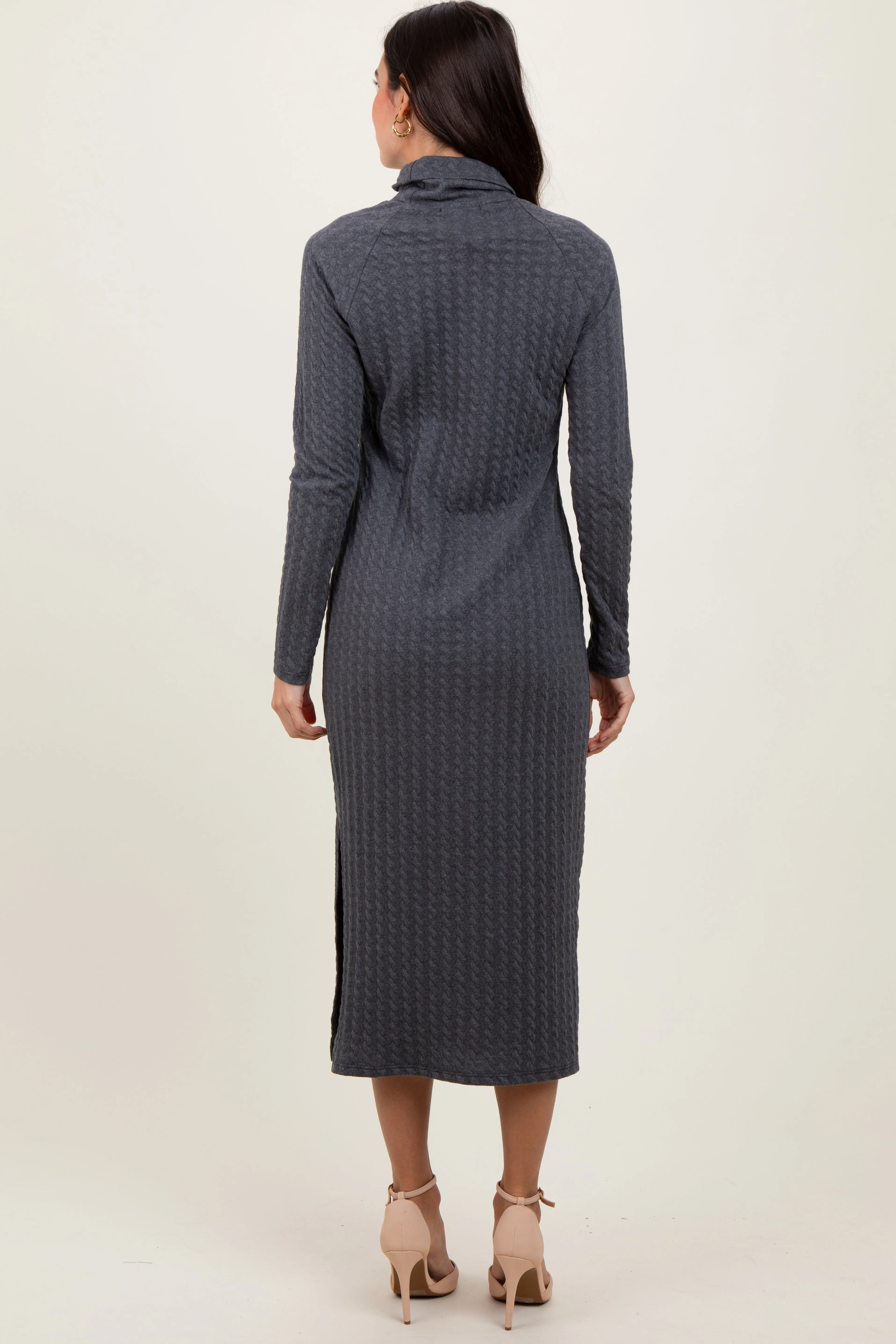 Charcoal Cable Knit Turtleneck Midi Sweater Dress sold by Pinkblush product image thumbnail 3