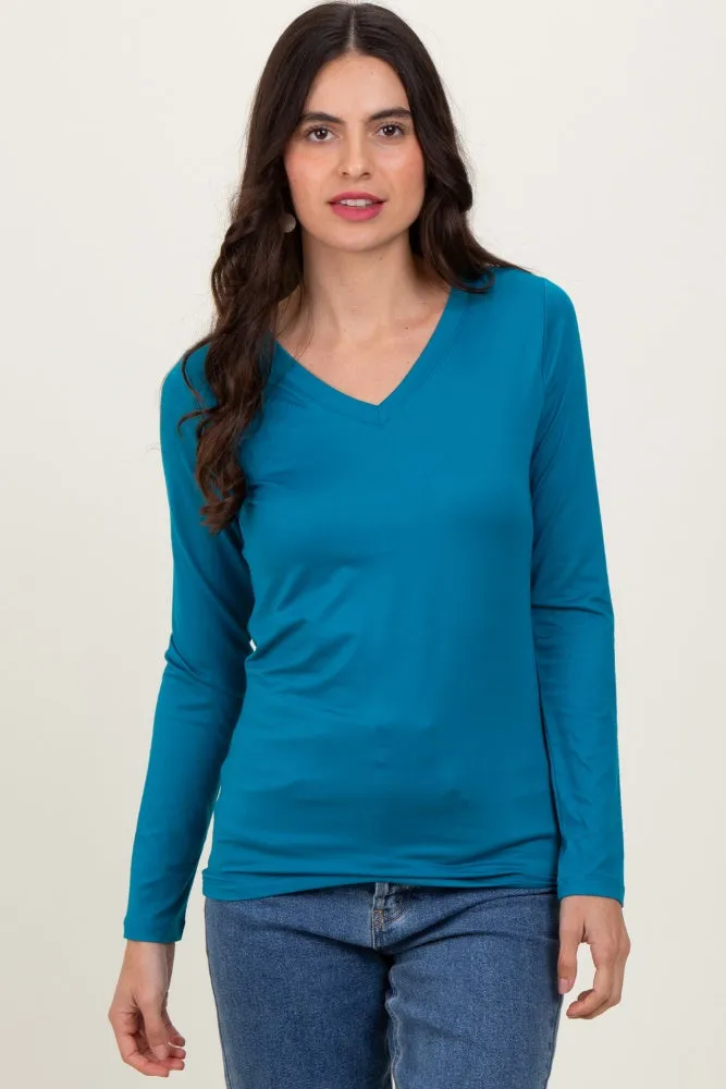 Teal Brushed Knit V-Neck Long Sleeve Maternity Top sold by Pinkblush product image thumbnail 4