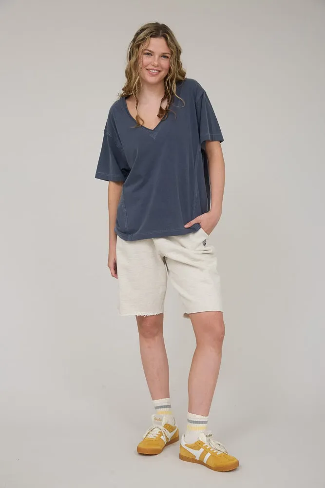 Navy Raw Edge V-Neck Short Sleeve T-Shirt sold by Pinkblush product image thumbnail 5
