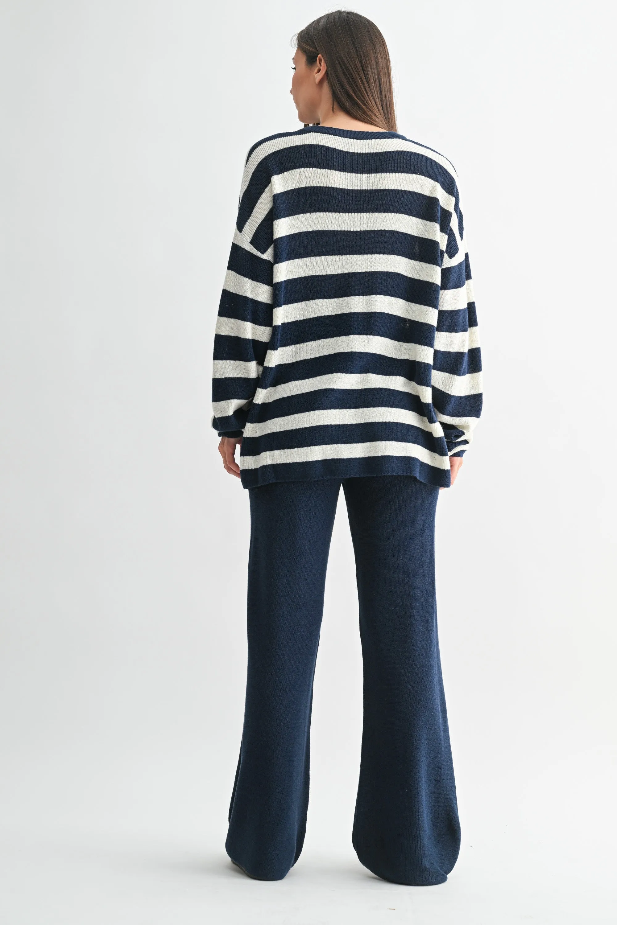 Navy Striped Long Sleeve Sweater Knit Pants Set sold by Pinkblush product image thumbnail 4