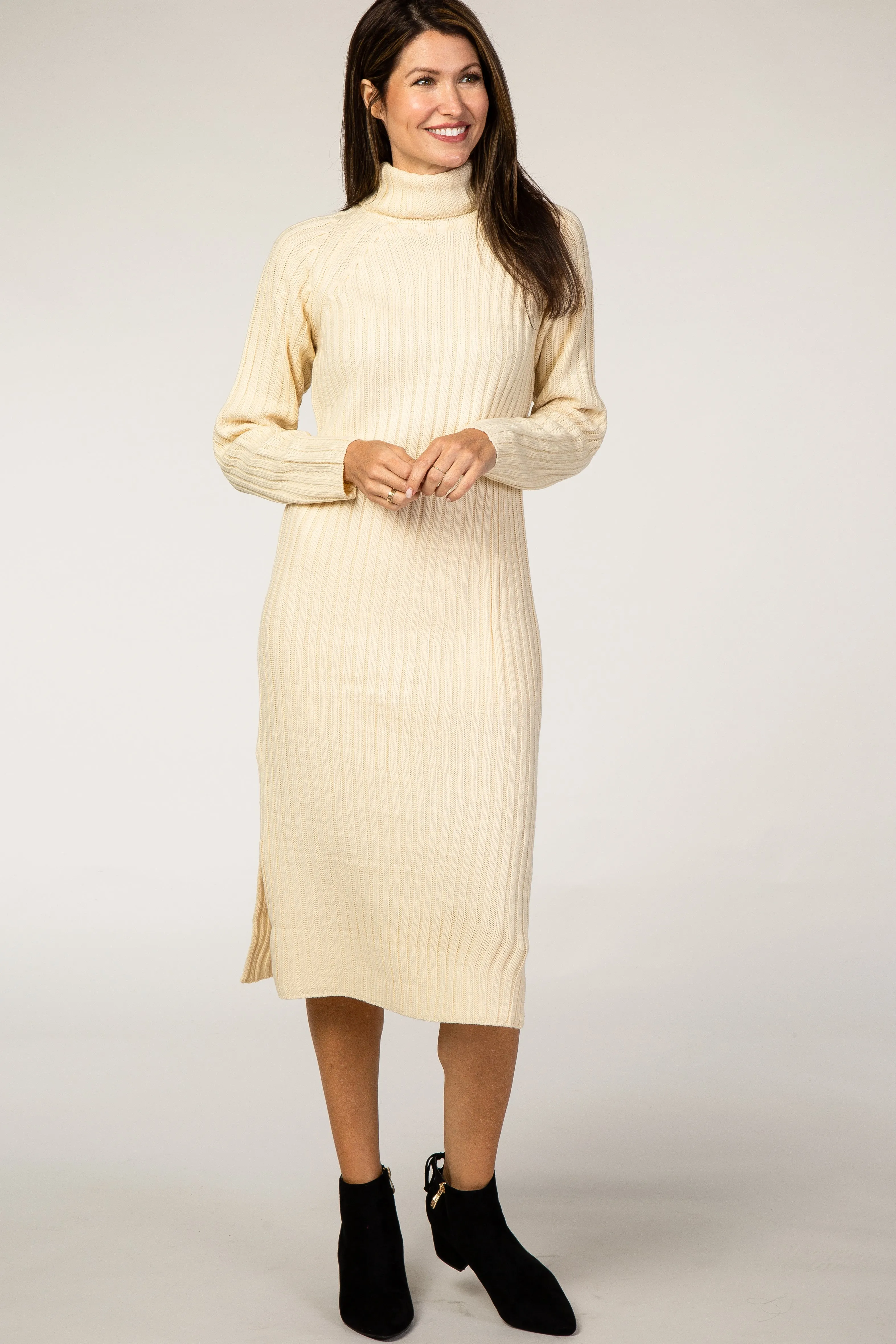 Cream Long Sleeve Turtleneck Maternity Sweater Dress sold by Pinkblush product image thumbnail 5