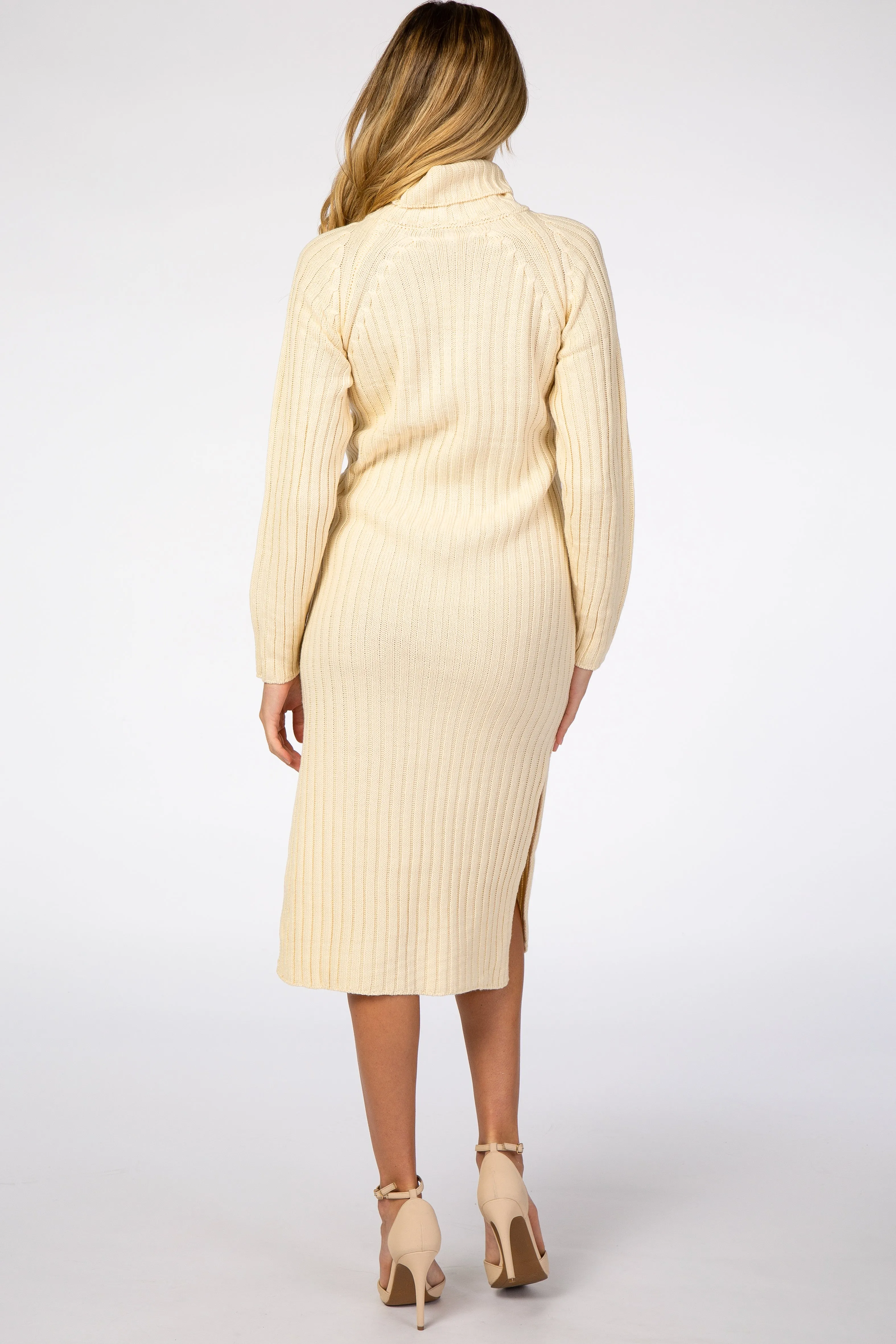 Cream Long Sleeve Turtleneck Maternity Sweater Dress sold by Pinkblush product image thumbnail 3