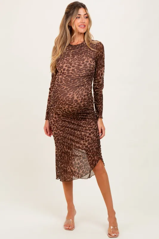 Brown Leopard Print Mesh Maternity Dress sold by Pinkblush