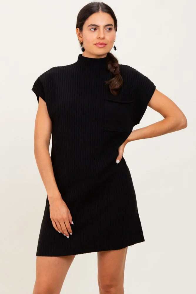 Black Ribbed Knit Short Sleeve Sweater Dress sold by Pinkblush product image thumbnail 2