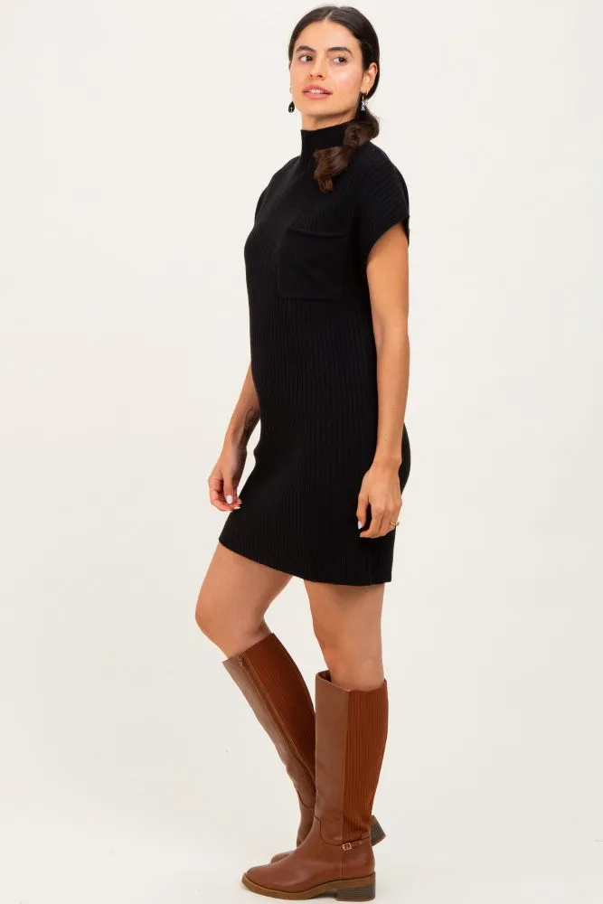 Black Ribbed Knit Short Sleeve Sweater Dress sold by Pinkblush product image thumbnail 3