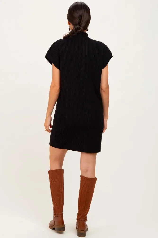 Black Ribbed Knit Short Sleeve Sweater Dress sold by Pinkblush product image thumbnail 4