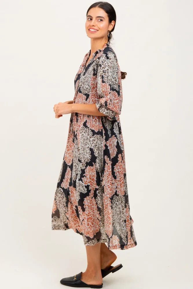 Brown Floral Chiffon Front Tie Midi Dress sold by Pinkblush product image thumbnail 2