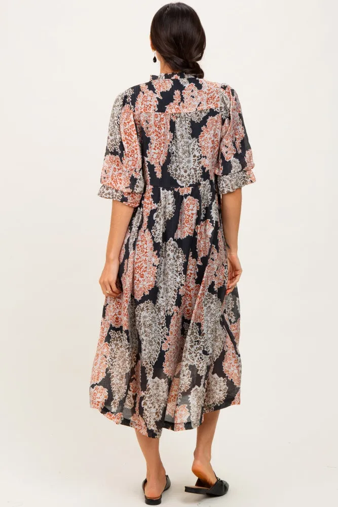 Brown Floral Chiffon Front Tie Midi Dress sold by Pinkblush product image thumbnail 3