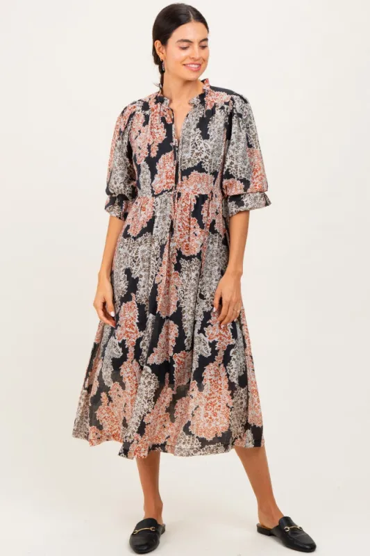 Brown Floral Chiffon Front Tie Midi Dress sold by Pinkblush
