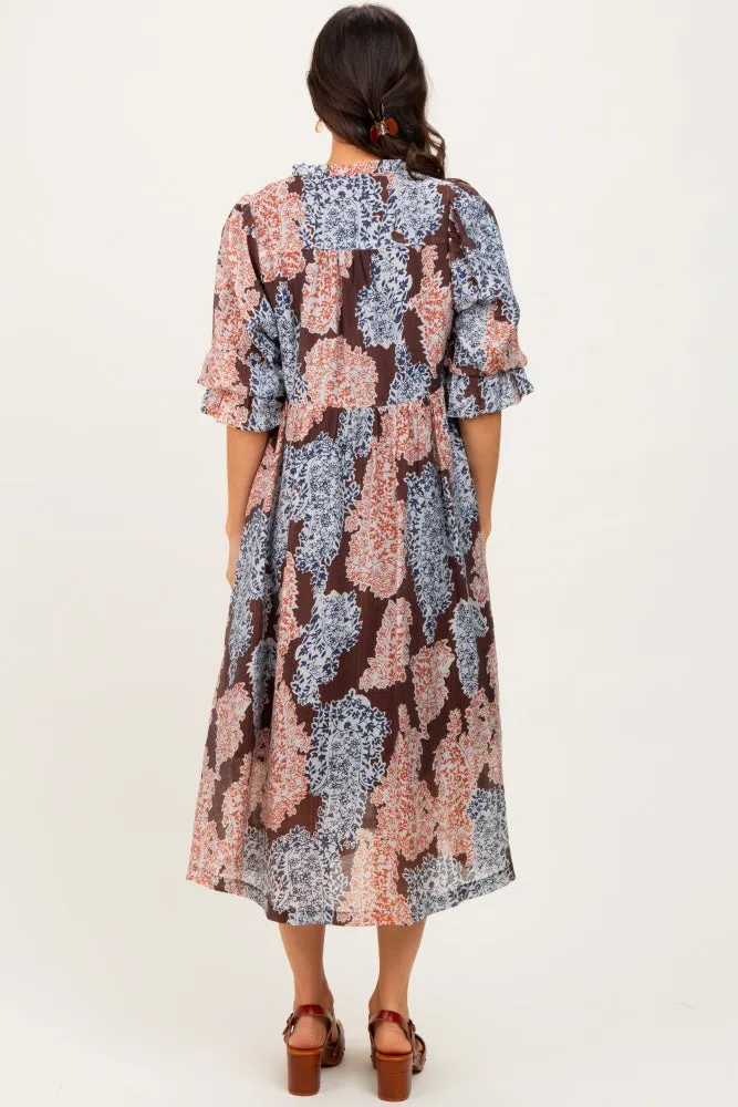 Black Floral Chiffon Front Tie Midi Dress sold by Pinkblush product image thumbnail 3