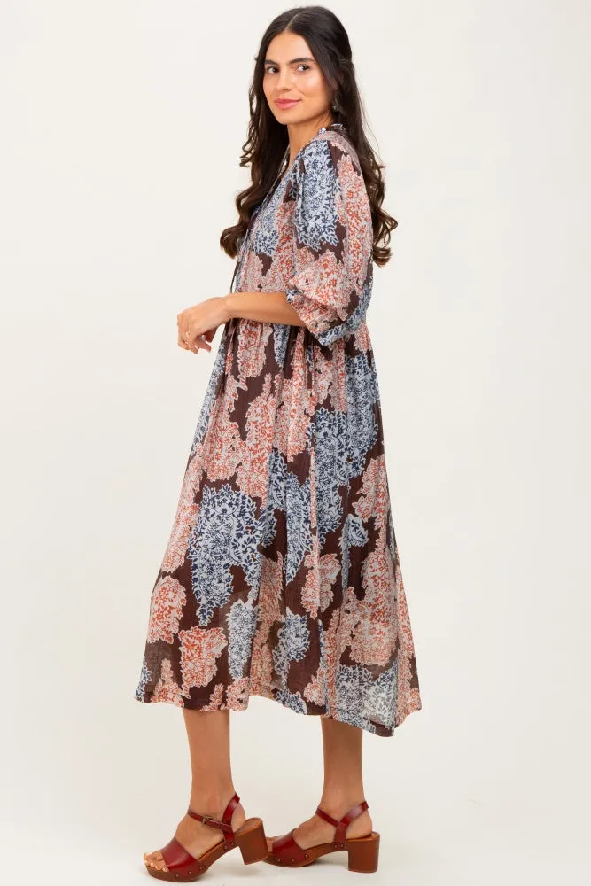 Black Floral Chiffon Front Tie Midi Dress sold by Pinkblush product image thumbnail 2