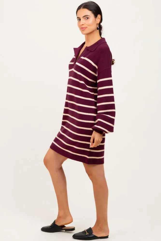Burgundy Striped Knit Polo Sweater Dress sold by Pinkblush product image thumbnail 3