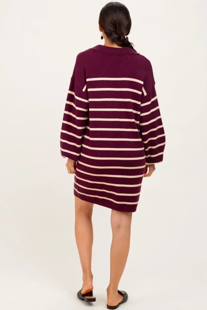 Burgundy Striped Knit Polo Sweater Dress sold by Pinkblush product image thumbnail 4