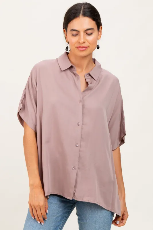 Taupe Dolman Sleeve Button Down Blouse sold by Pinkblush