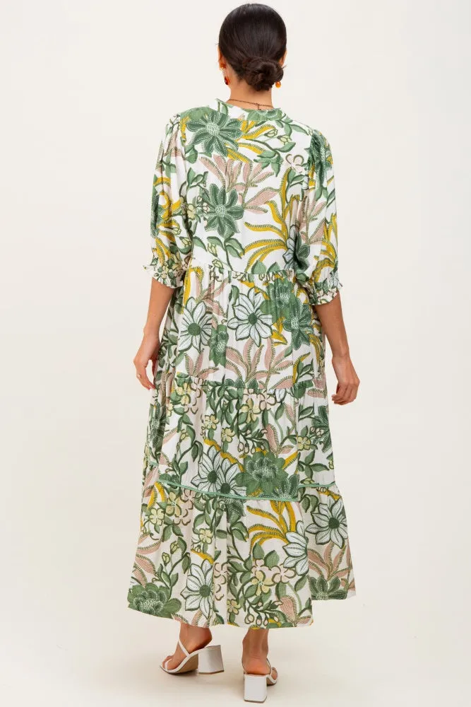 Green Floral Tiered Short Sleeve Midi Dress sold by Pinkblush product image thumbnail 4