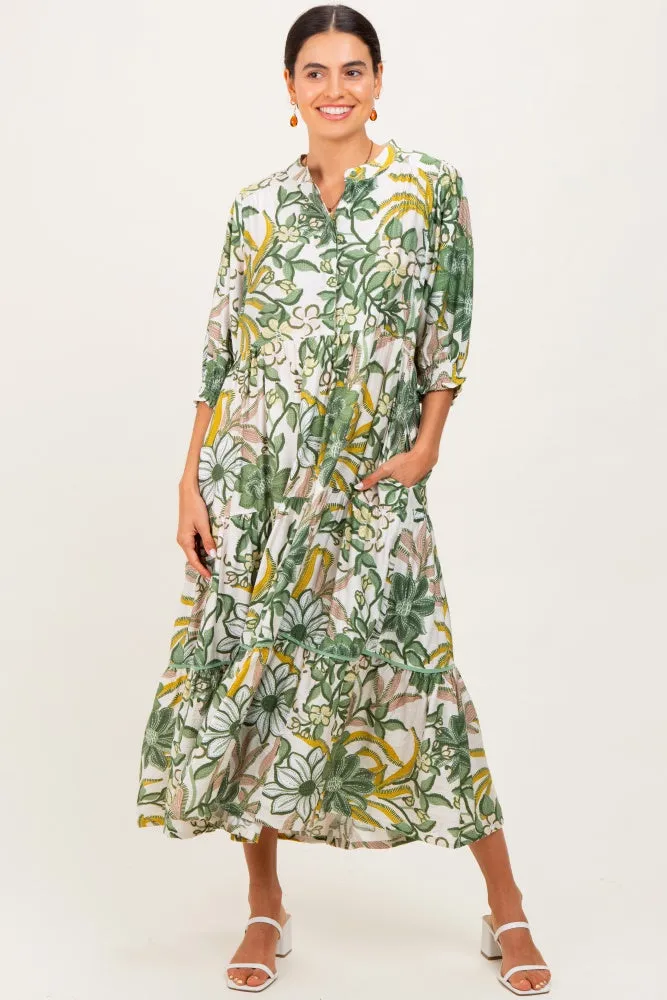 Green Floral Tiered Short Sleeve Midi Dress sold by Pinkblush