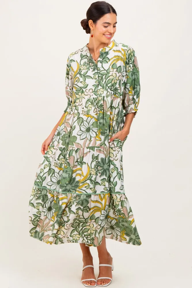 Green Floral Tiered Short Sleeve Midi Dress sold by Pinkblush product image thumbnail 2