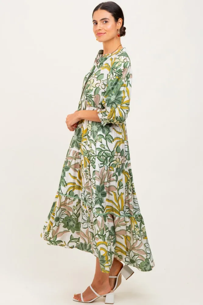 Green Floral Tiered Short Sleeve Midi Dress sold by Pinkblush product image thumbnail 3