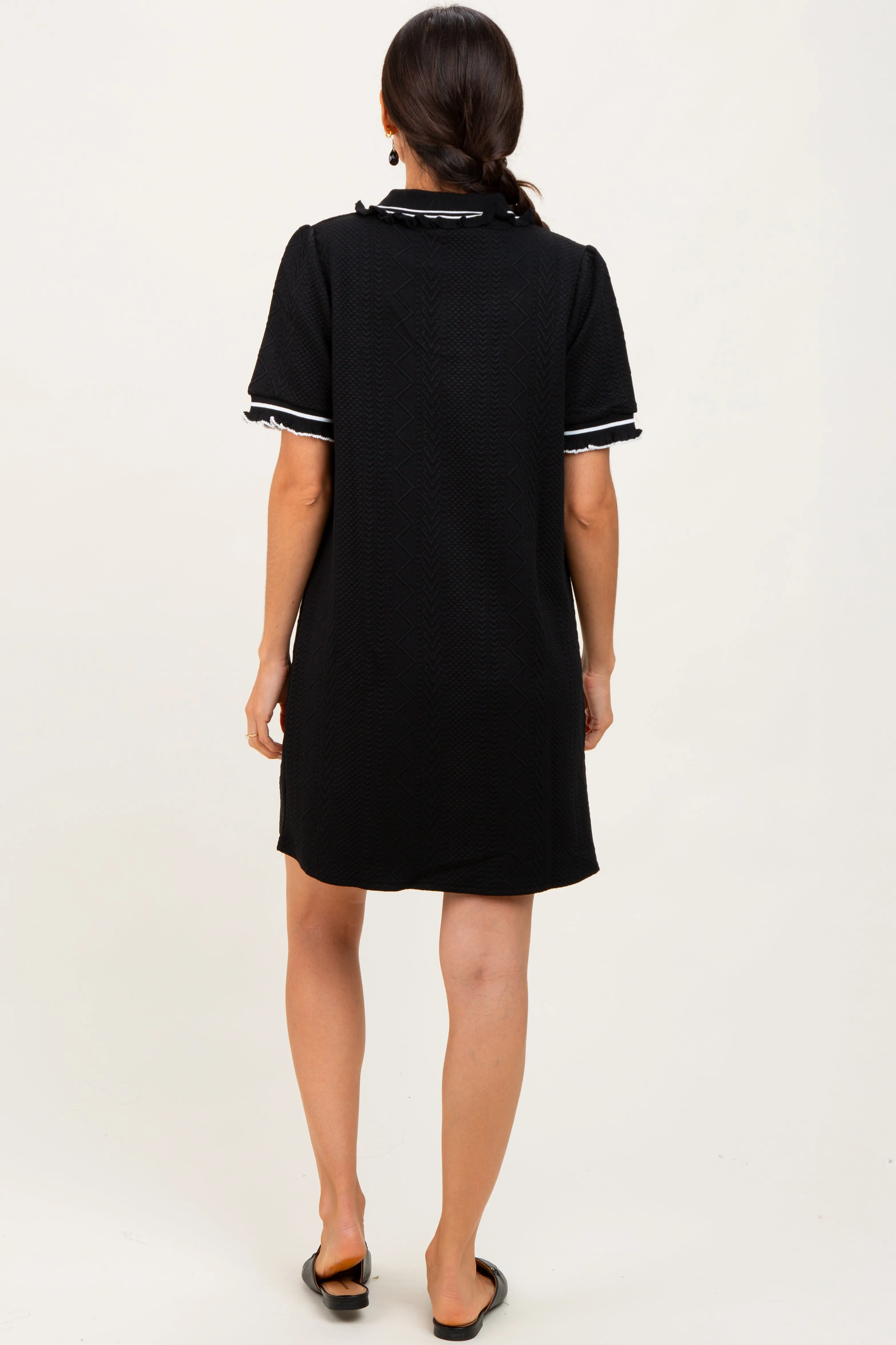 Black Jacquard Ruffle Accent Polo Dress sold by Pinkblush product image thumbnail 4