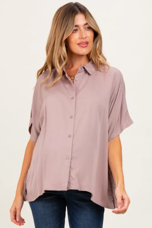 Taupe Dolman Sleeve Button Down Maternity Blouse sold by Pinkblush