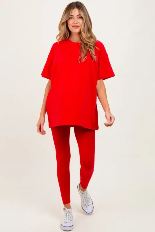 Red Oversized Crewneck Short Sleeve and Legging Maternity Set sold by Pinkblush