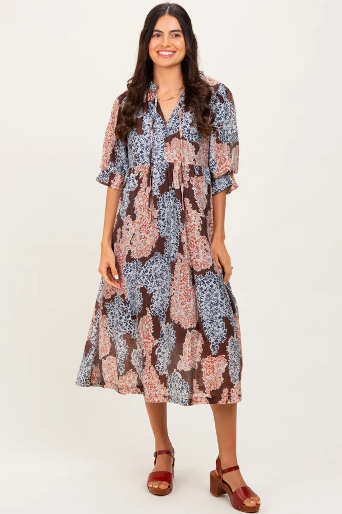 Black Floral Chiffon Front Tie Maternity Midi Dress sold by Pinkblush product image thumbnail 4