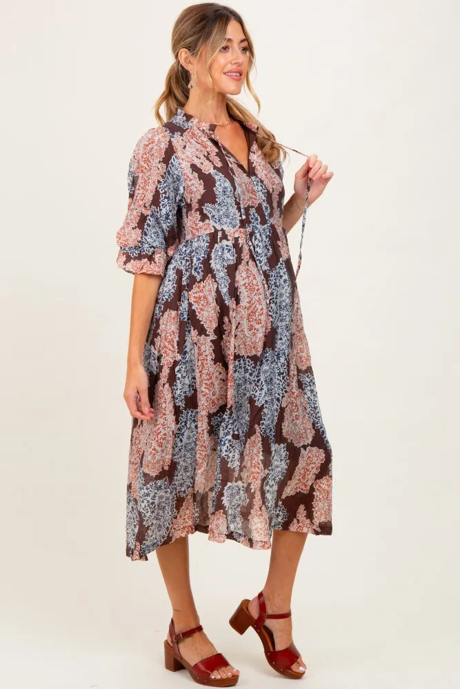 Black Floral Chiffon Front Tie Maternity Midi Dress sold by Pinkblush product image thumbnail 2